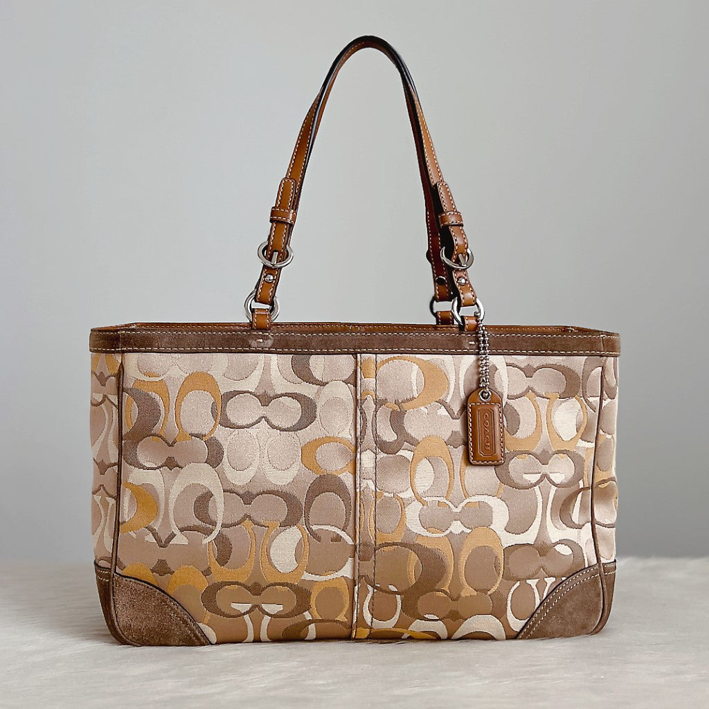 Coach Caramel Leather Monogram Patchwork Shoulder Bag