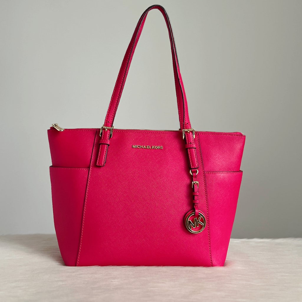 Michael Kors Fuchsia Leather MK Charm Career Shoulder Bag