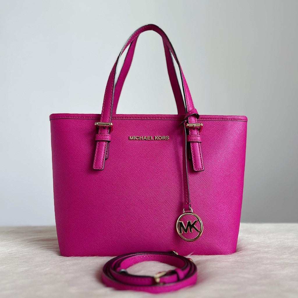 Michael Kors Fuchsia Leather MK Charm 2 Way Shoulder Bag Like New