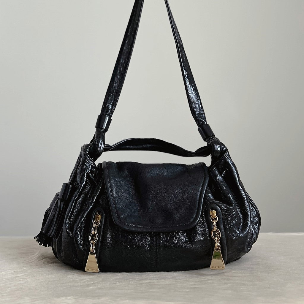 See by Chloe Patent Black Leather Front Detail 2 Way Shoulder Bag Excellent