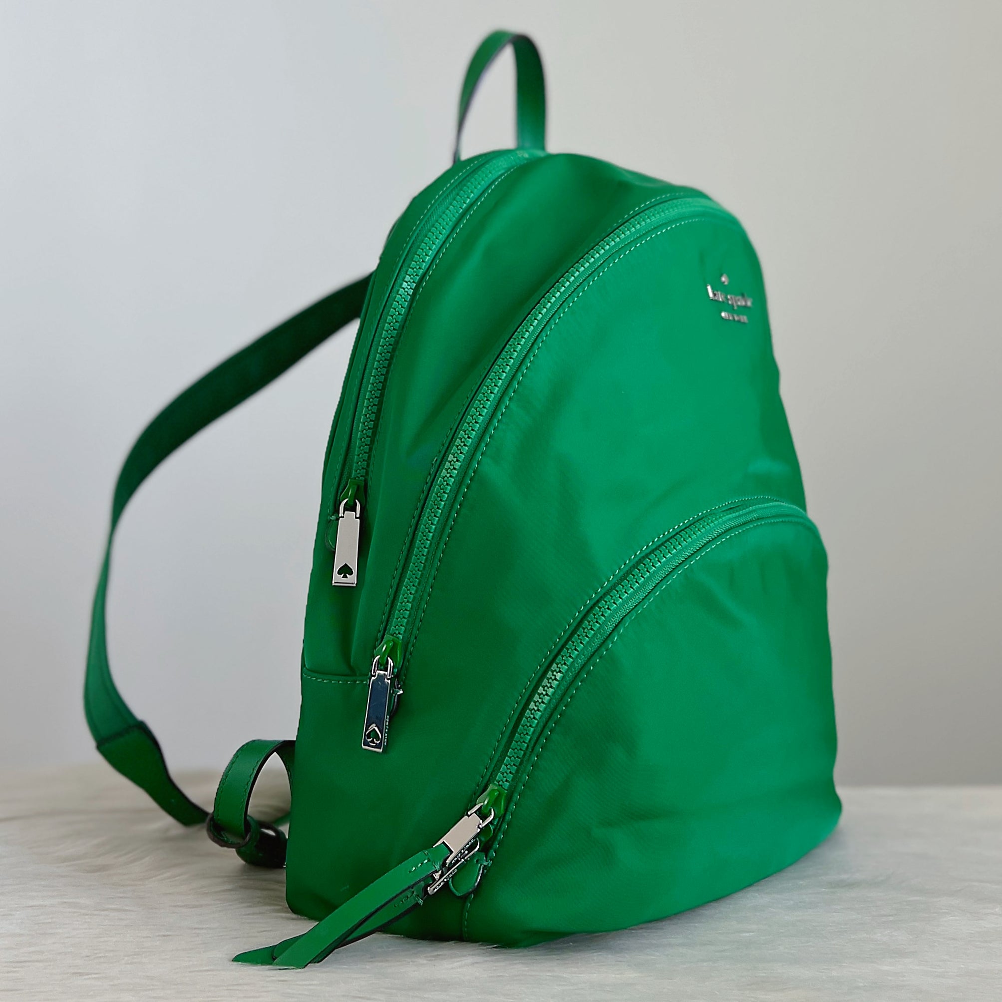 Kate Spade Green Multi-Compartment Front Logo Backpack Like New