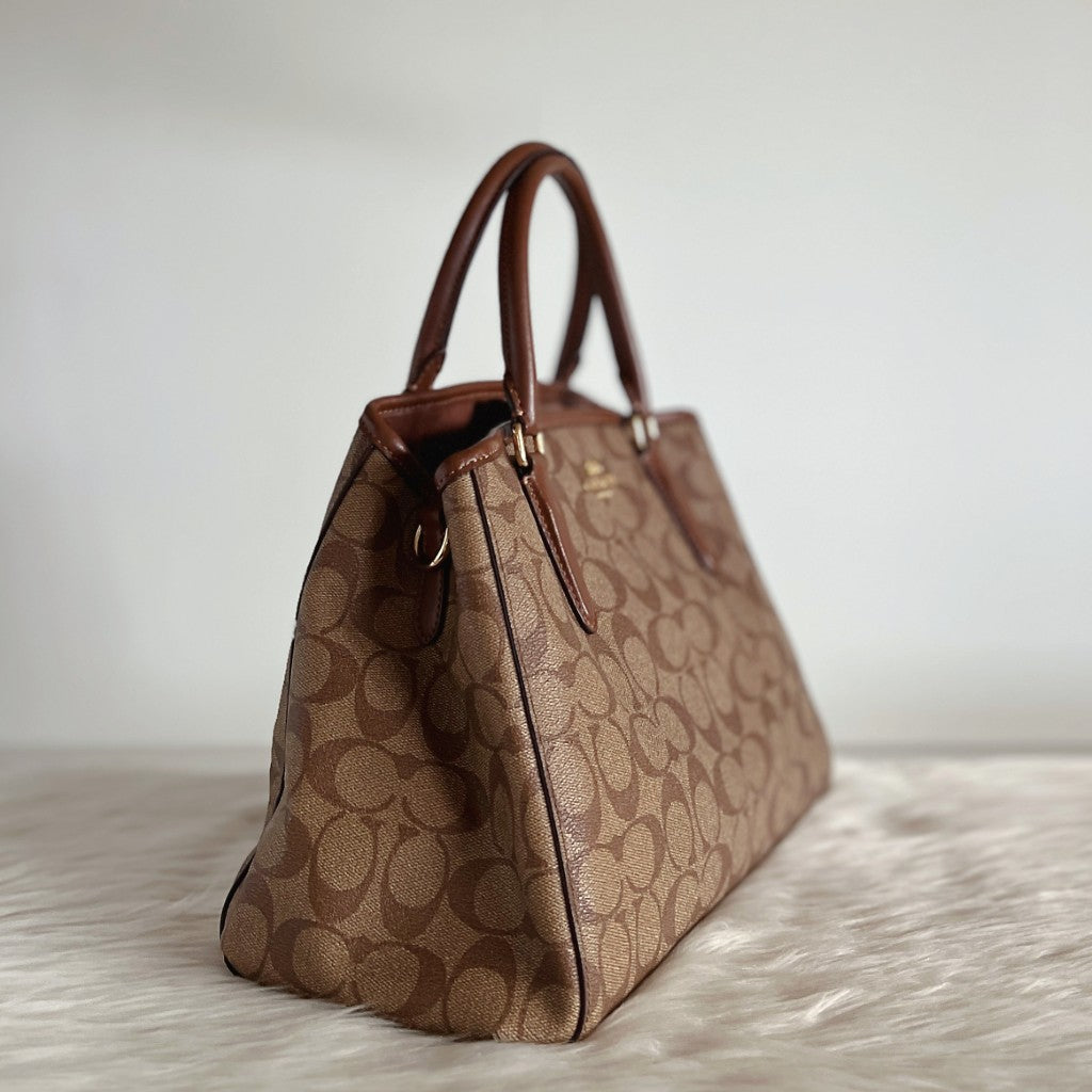 Coach Caramel Leather Monogram Triple Compartment 2 Way Shoulder Bag Excellent