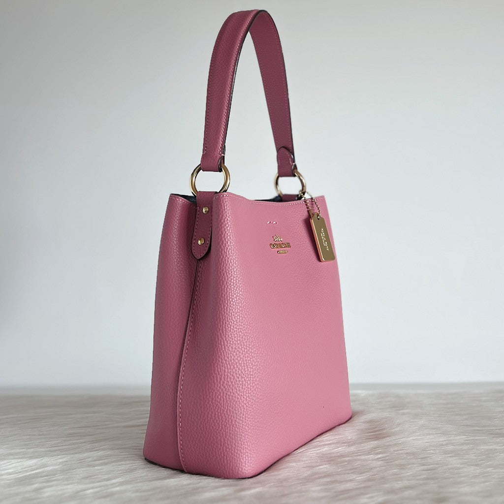 Coach Rose Leather Double Compartment Bucket 2 Way Shoulder Bag Like New