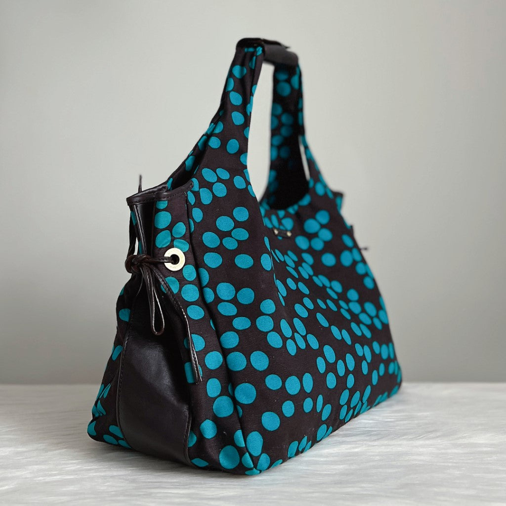 Kate Spade Black Leather Polka Dot Drawstring Detail Shoulder Bag Excellent
