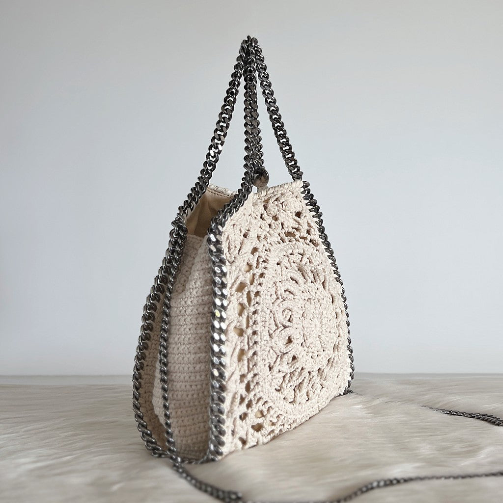 Stella Mccartney Creamy Knitted Falabella Small 2 Way Crossbody Shoulder Bag