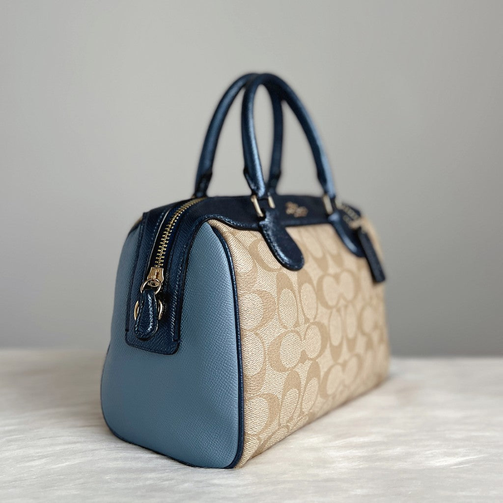 Coach Two Tone Leather Front Logo Monogram Boston 2 Way Shoulder Bag Like New