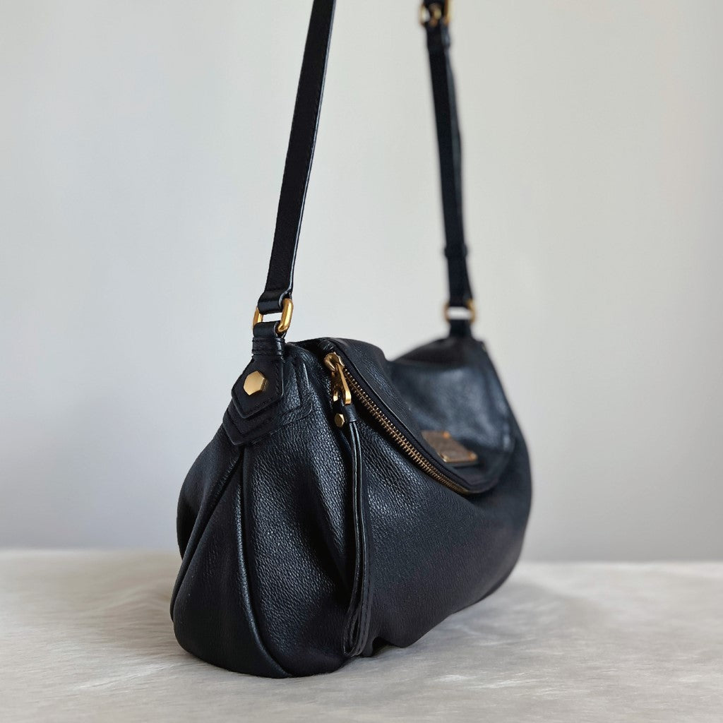 Marc Jacobs Black Leather Front Logo Crossbody Shoulder Bag