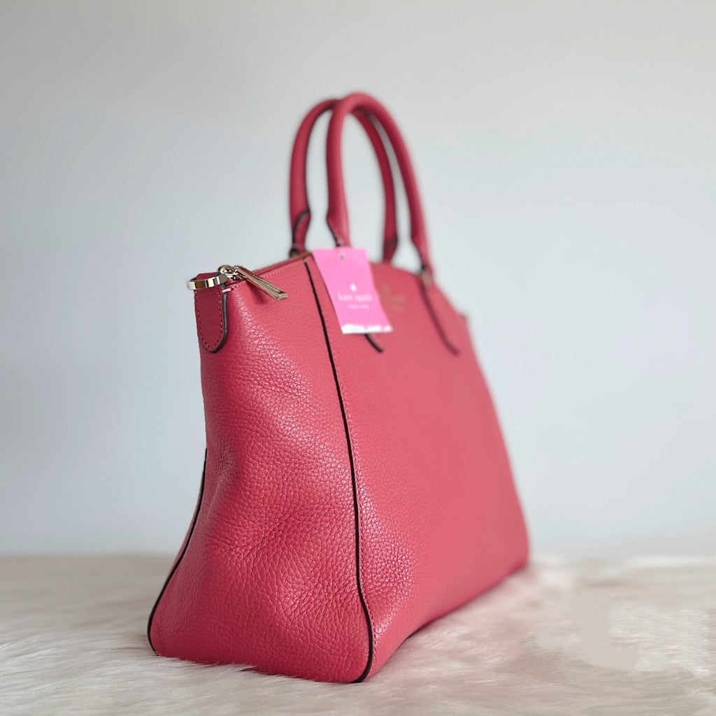 Kate Spade Fuchsia Leather Front Logo 2 Way Shoulder Bag New with Tags