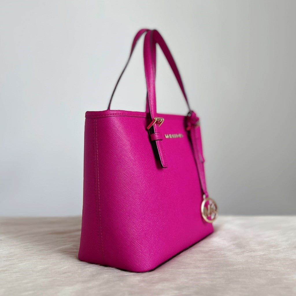 Michael Kors Fuchsia Leather MK Charm 2 Way Shoulder Bag Like New