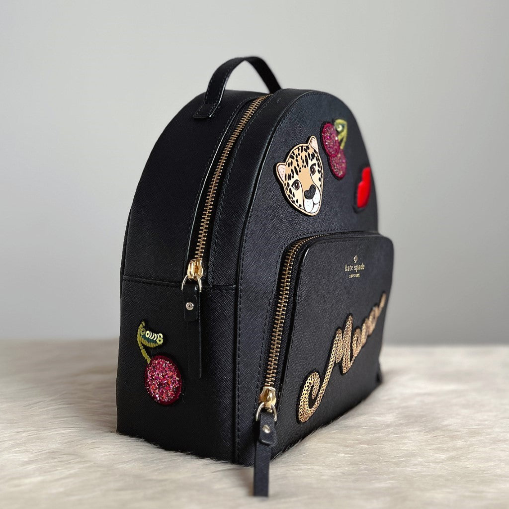 Kate Spade Black Leather Sequined Pattern Backpack Excellent