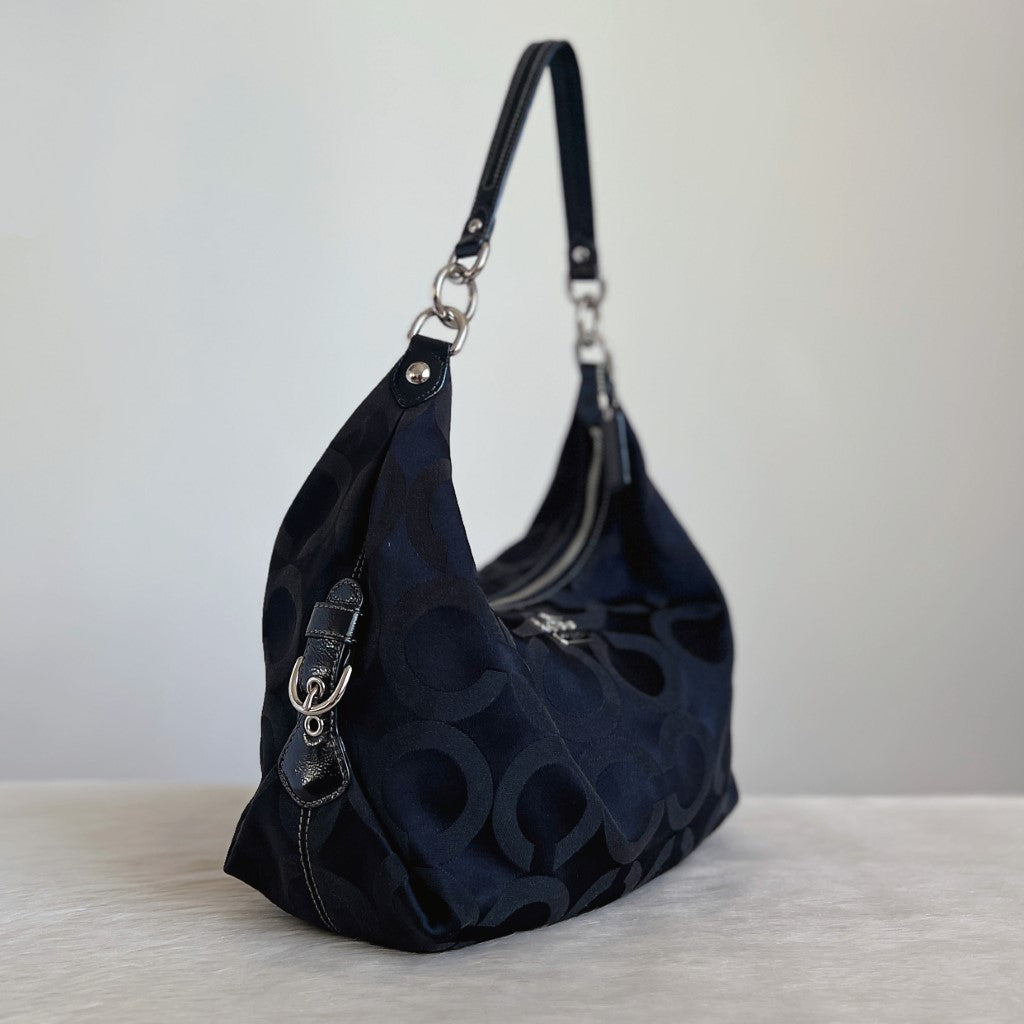 Coach Black Leather Monogram Slouchy 2 Way Shoulder Bag