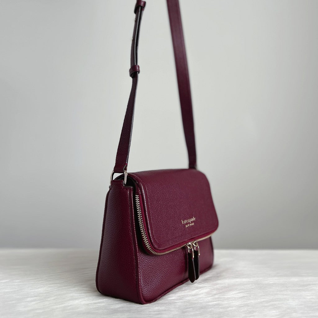 Kate Spade Bordeaux Leather Zipped Flap Crossbody Shoulder Bag Like New