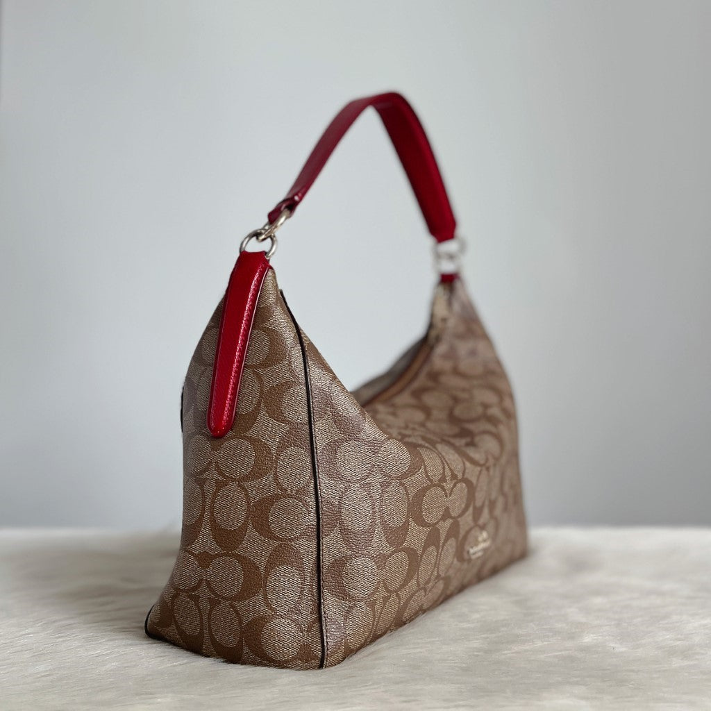 Coach Red Leather Monogram Slouchy 2 Way Shoulder Bag Excellent