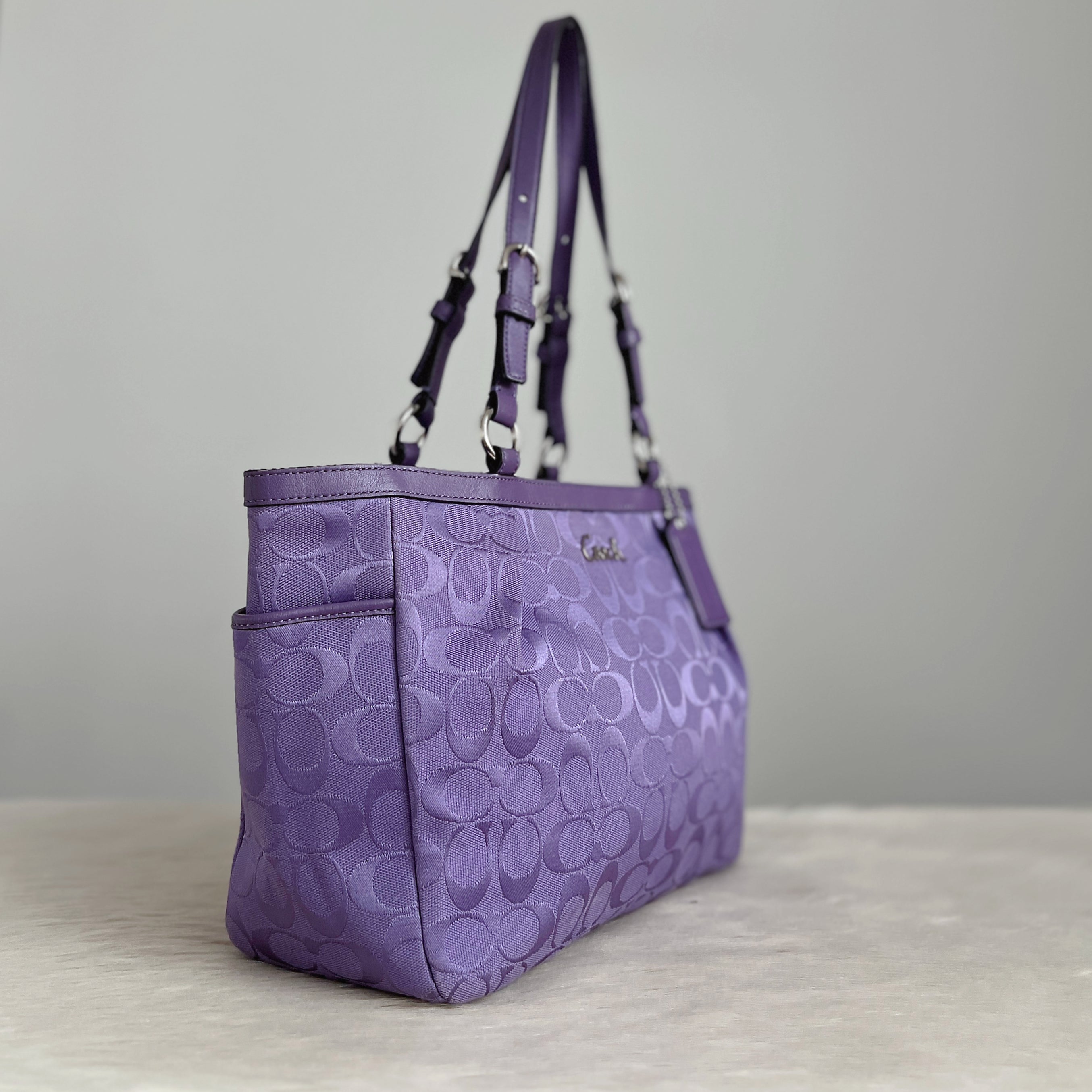 Coach Purple Leather Monogram Patchwork Shoulder Bag