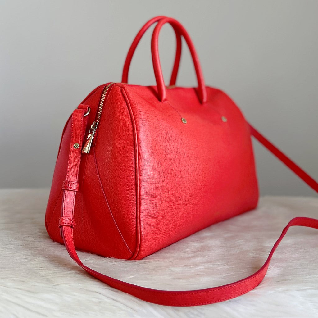 Furla Strawberry Leather Front Logo Boston 2 Way Shoulder Bag Excellent