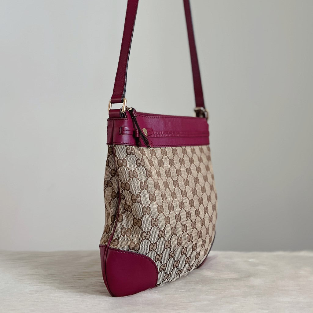 Gucci Maroon Leather GG Monogram Bow Detail Crossbody Shoulder Bag Excellent