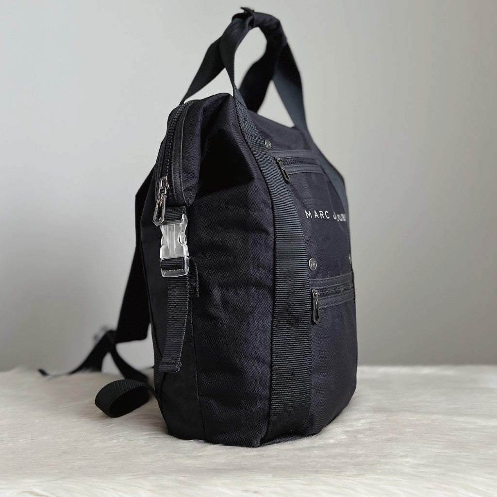 Marc Jacobs Black Canvas Front Zip Compartment Detail Large Backpack