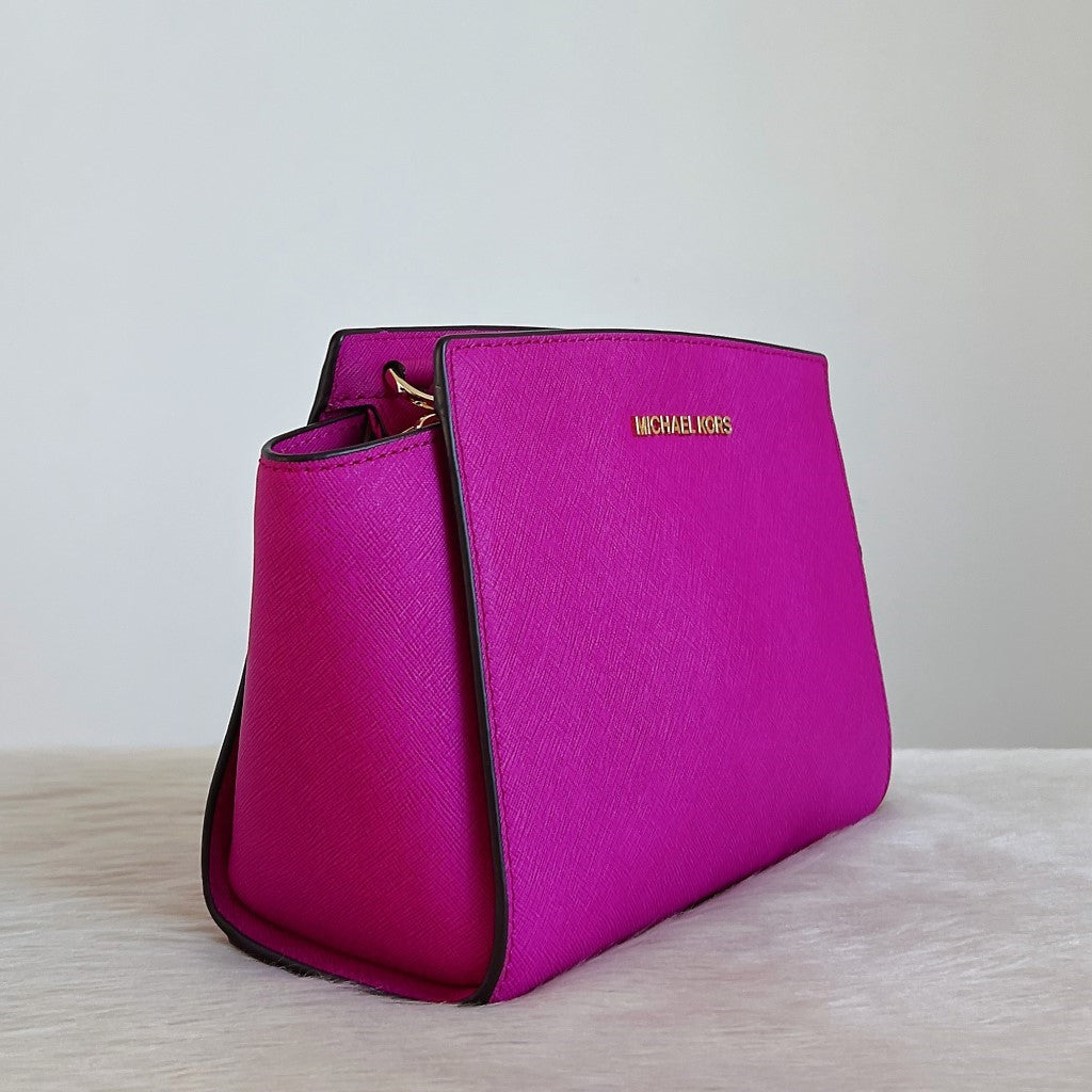 Michael Kors Fuchsia Leather Selma Crossbody Shoulder Bag