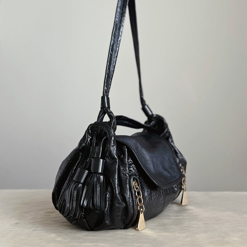 See by Chloe Patent Black Leather Front Detail 2 Way Shoulder Bag Excellent