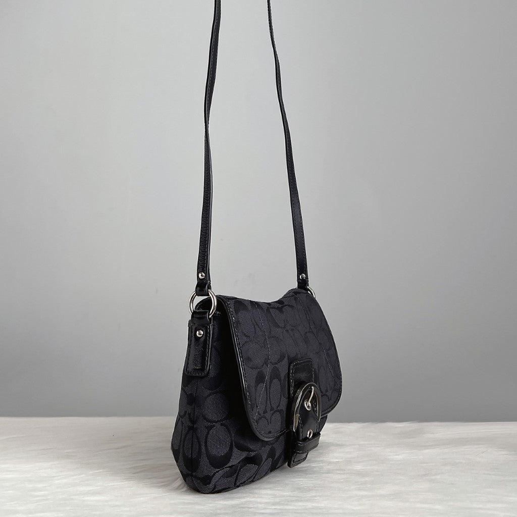 Coach Black Leather Monogram Buckle Crossbody Shoulder Bag Excellent