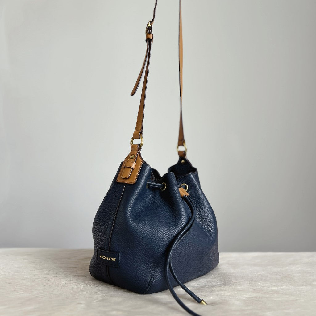 Coach Two Tone Leather Drawstring Bucket Crossbody Shoulder Bag