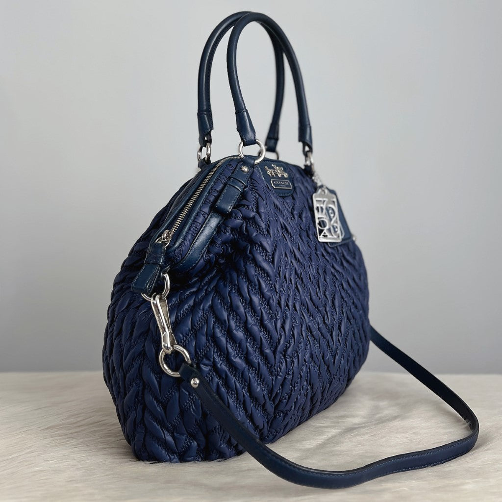 Coach Navy Leather Trim Quilited Detail 2 Way Shoulder Bag