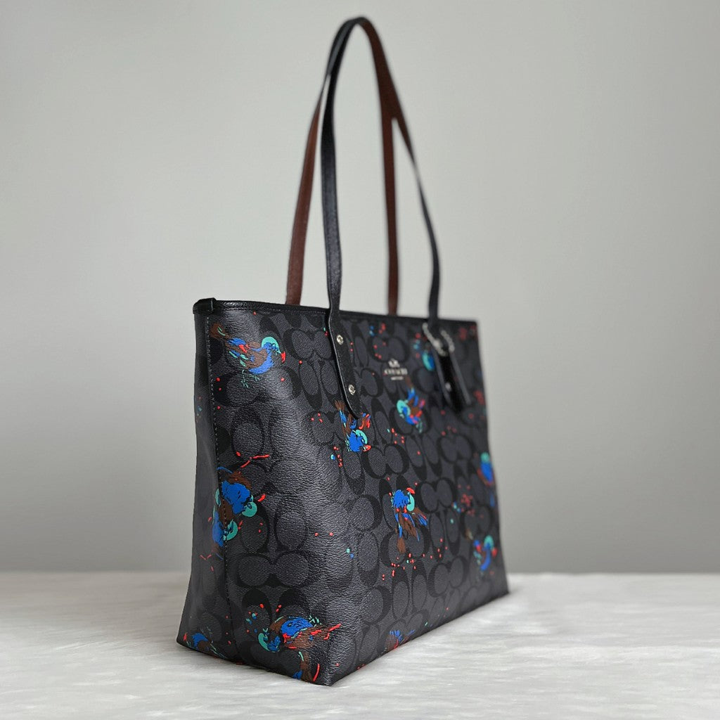 Coach Black Leather Monogram Shopper Shoulder Bag Like New