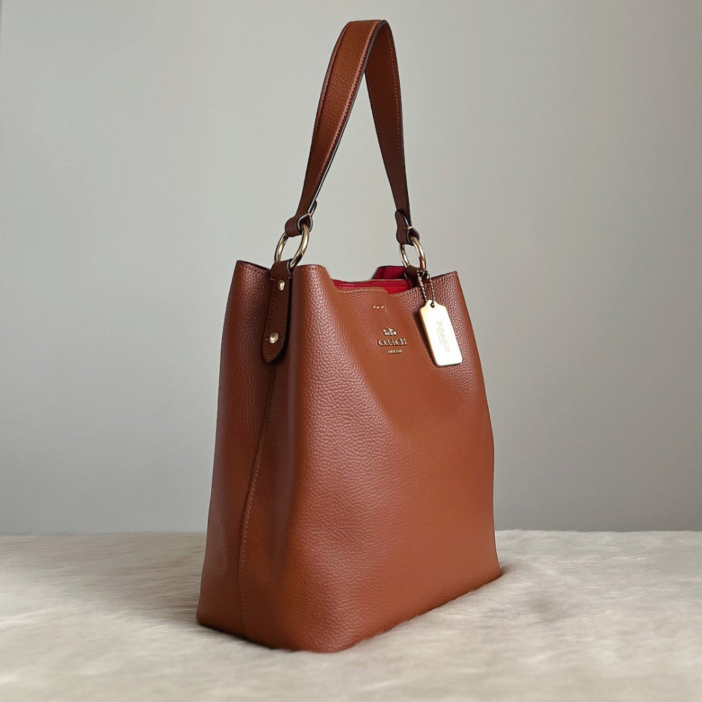Coach Caramel Leather Triple Compartment Bucket Shoulder Bag Like New