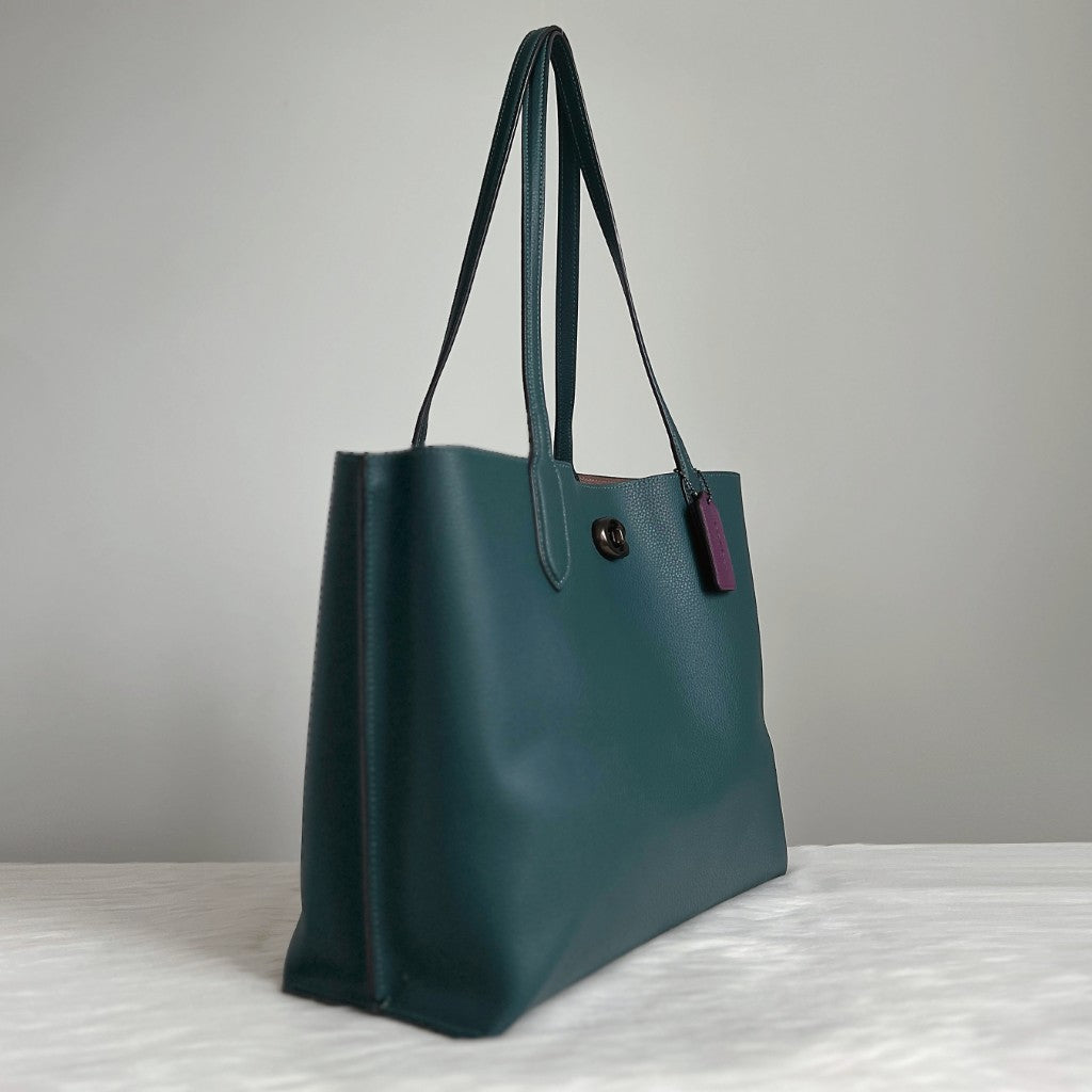 Coach Dark Green Leather Triple Compartment Career Carryall Shoulder Bag
