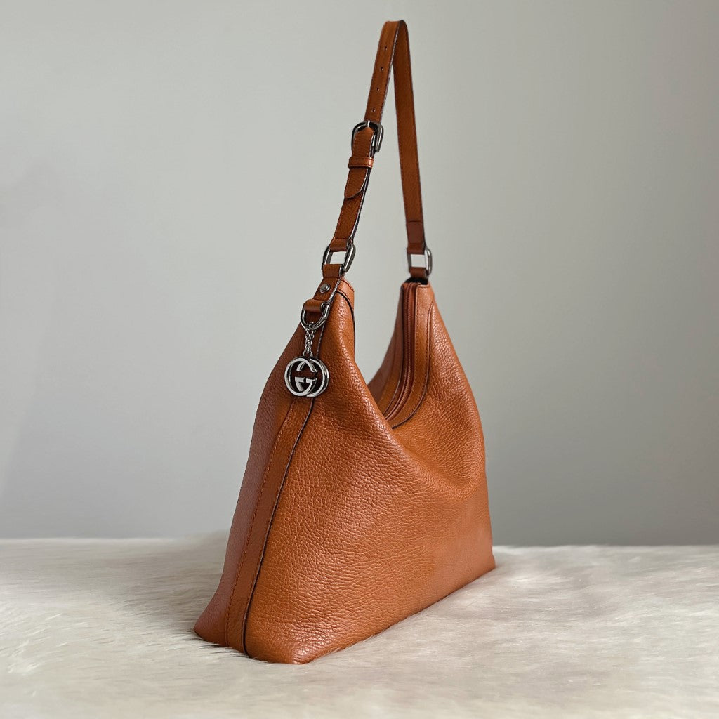 Gucci Caramel Leather Double G Charm Slouchy Shoulder Bag