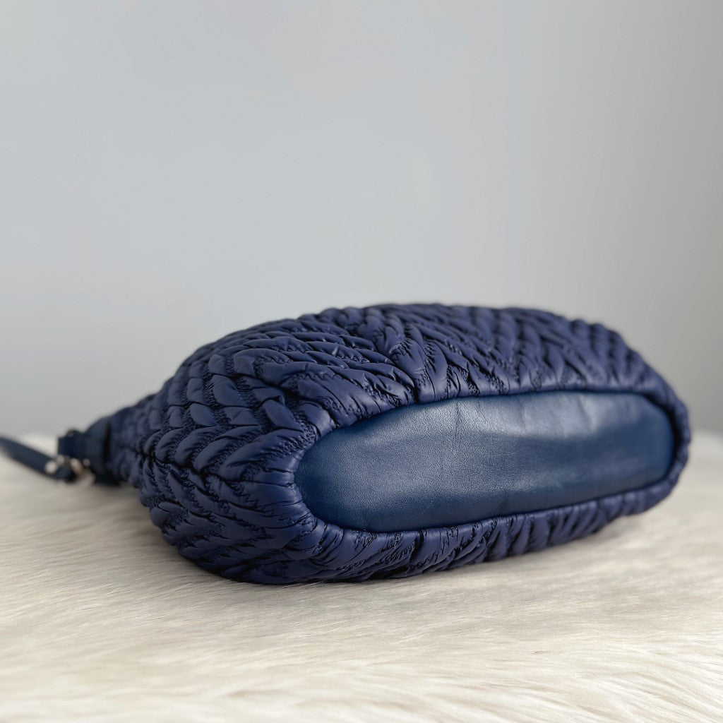 Coach Navy Leather Trim Quilited Detail 2 Way Shoulder Bag