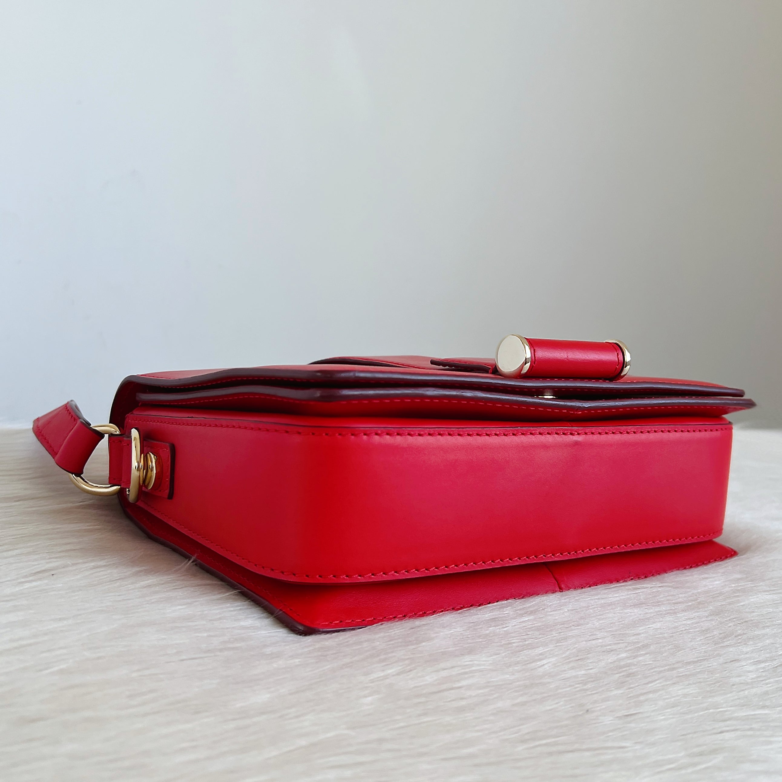 Max Mara Red Leather Double Compartment Shoulder Bag Like New