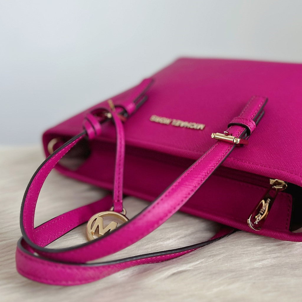 Michael Kors Fuchsia Leather MK Charm 2 Way Shoulder Bag Like New