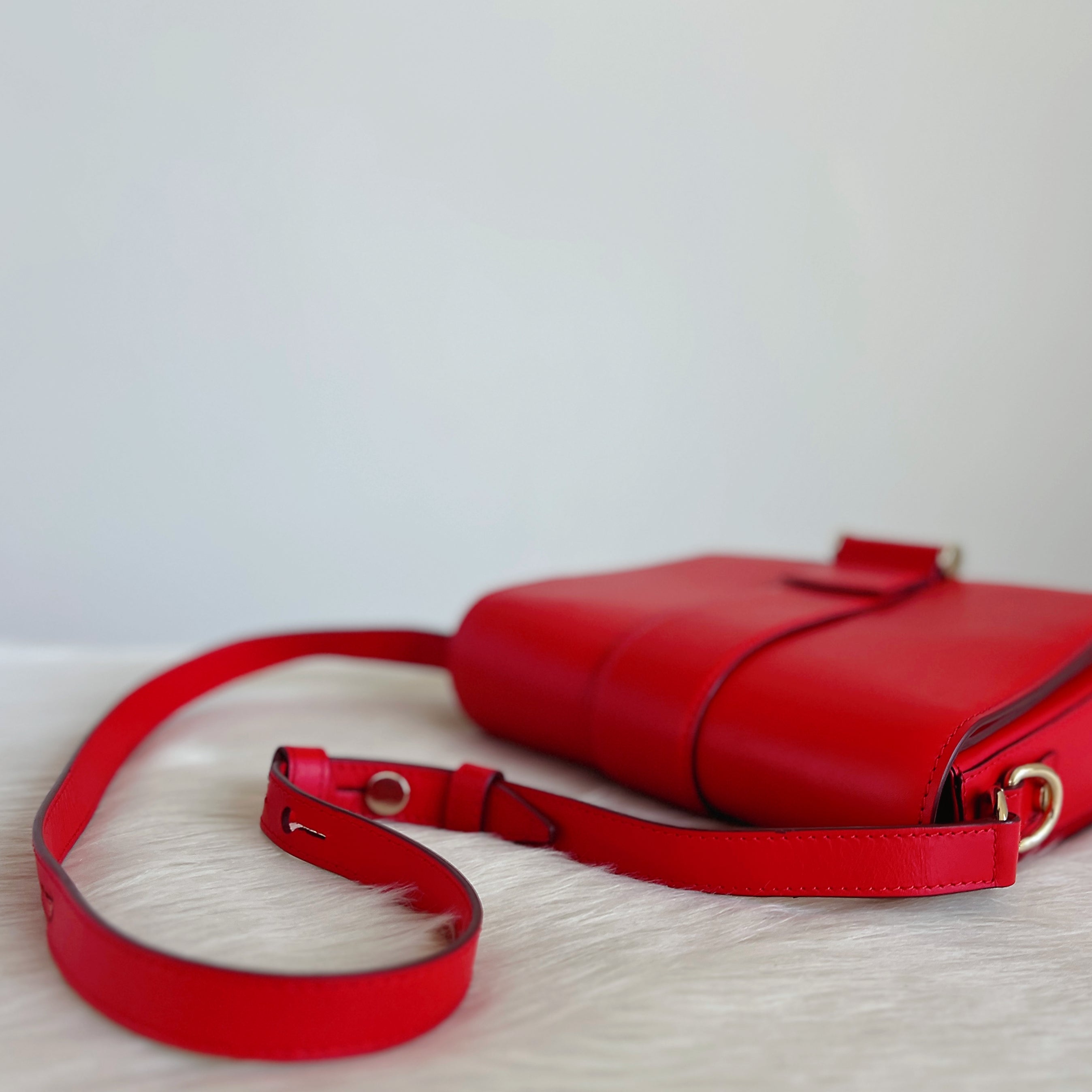 Max Mara Red Leather Double Compartment Shoulder Bag Like New