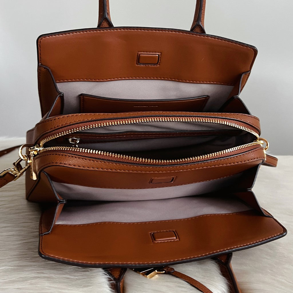 Michael Kors Caramel Leather Triple Compartment 2 Way Shoulder Bag Like New