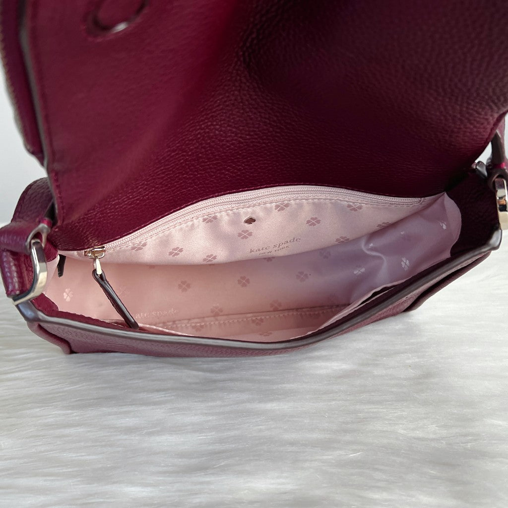 Kate Spade Bordeaux Leather Zipped Flap Crossbody Shoulder Bag Like New