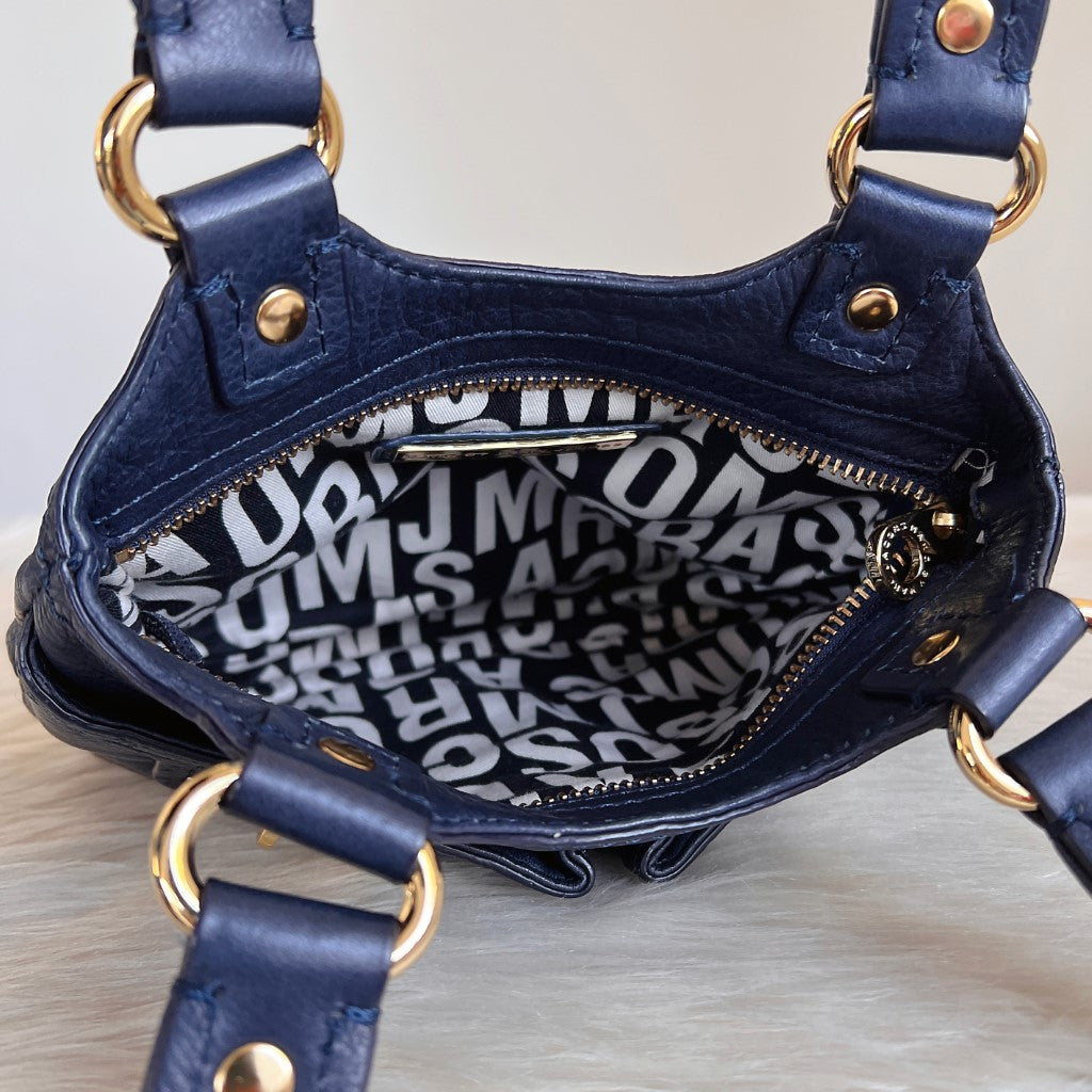 Marc Jacobs Navy Leather Turn Lock Detail Shoulder Bag