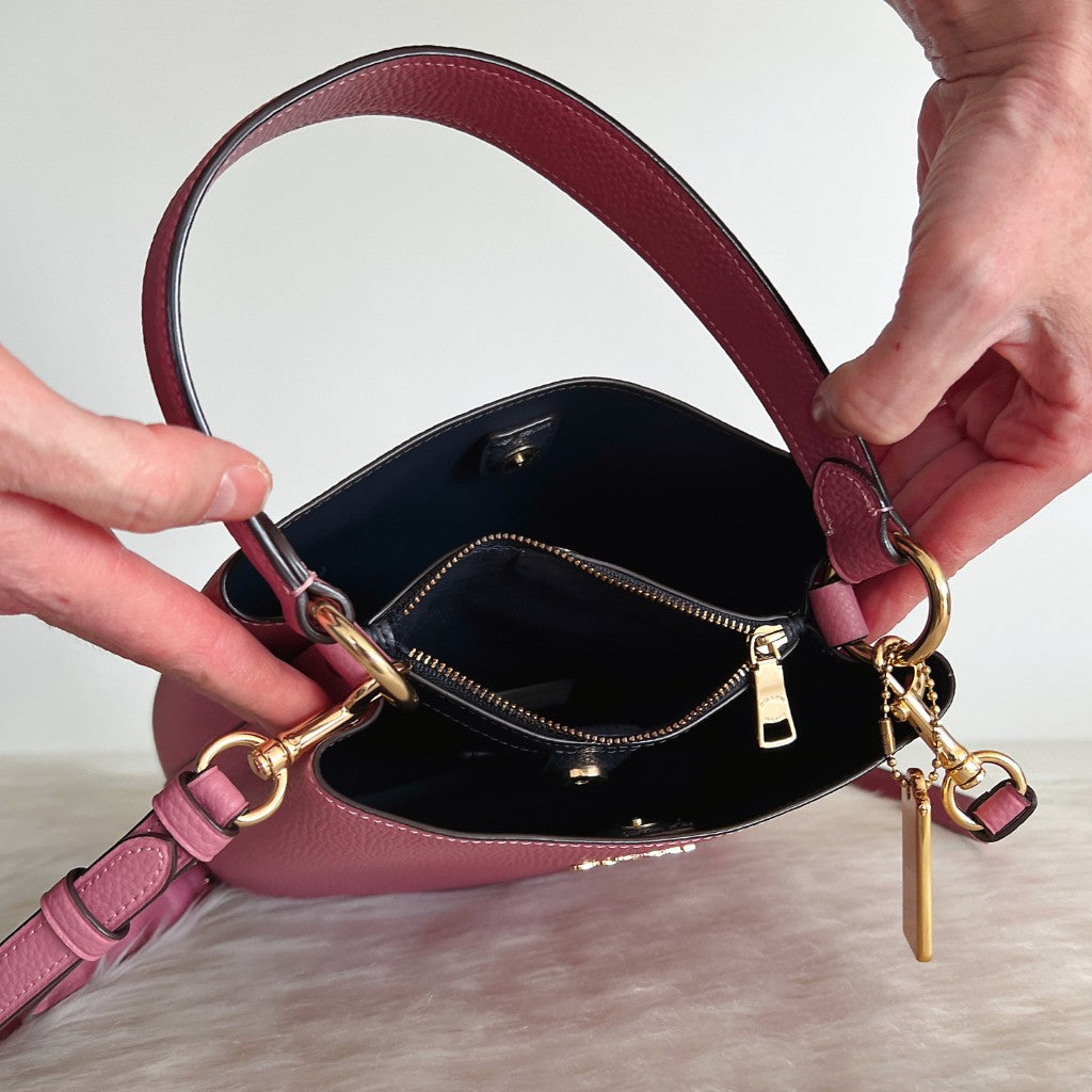 Coach Rose Leather Double Compartment Bucket 2 Way Shoulder Bag Like New