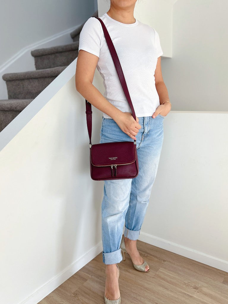 Kate Spade Bordeaux Leather Zipped Flap Crossbody Shoulder Bag Like New
