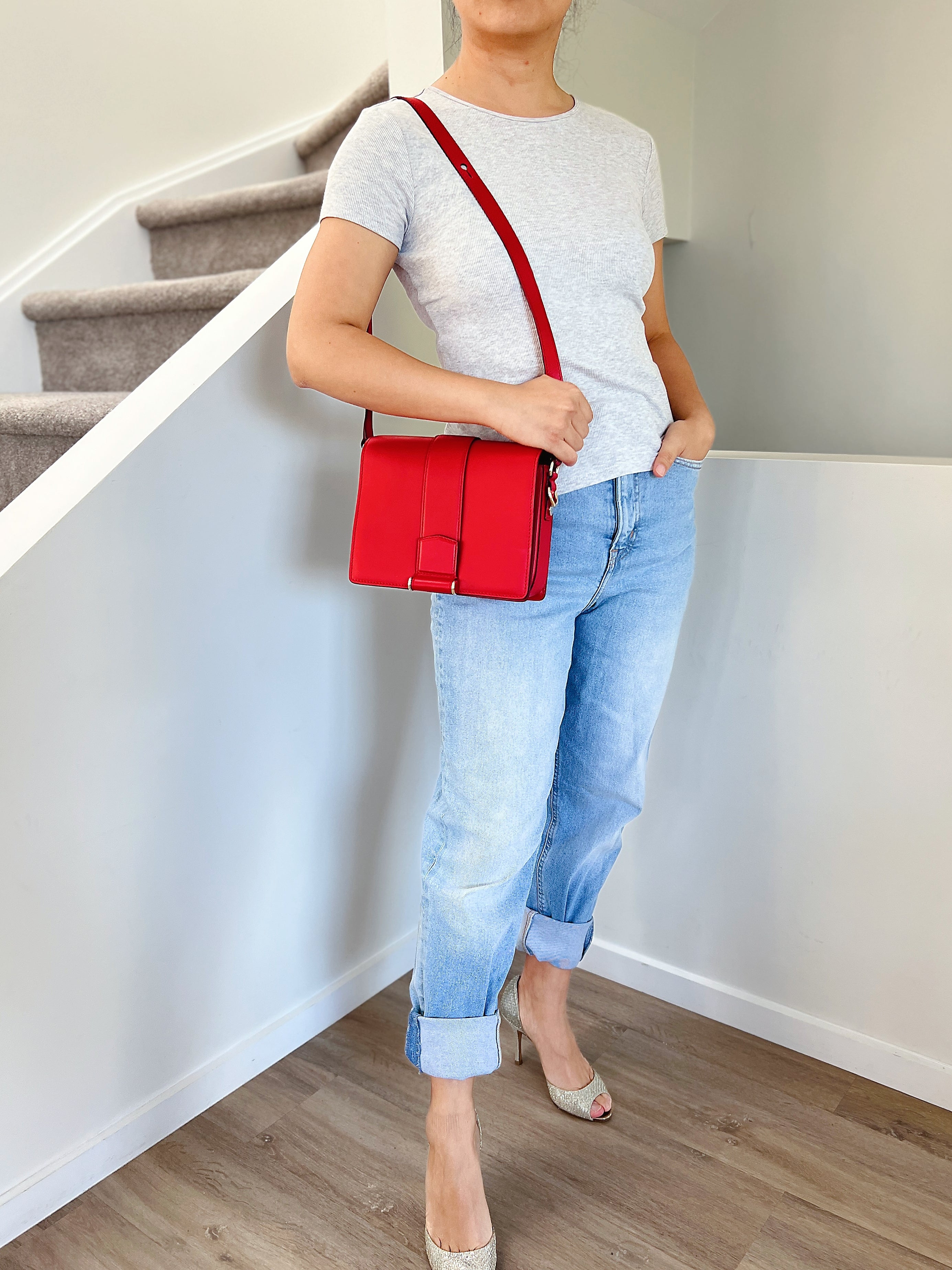 Max Mara Red Leather Double Compartment Shoulder Bag Like New