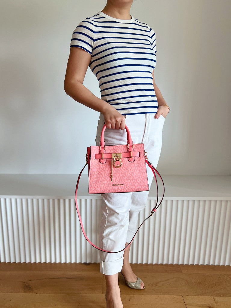 Michael Kors Pink Leather Monogram Padlock Detail 2 Way Shoulder Bag Like New