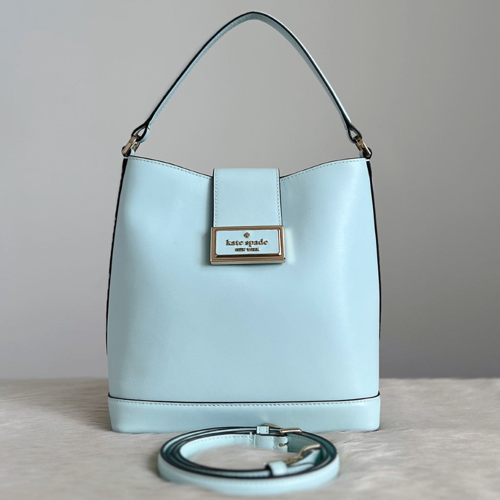 Kate Spade Mint Leather Front Buckle Bucket 2 Way Shoulder Bag Excellent