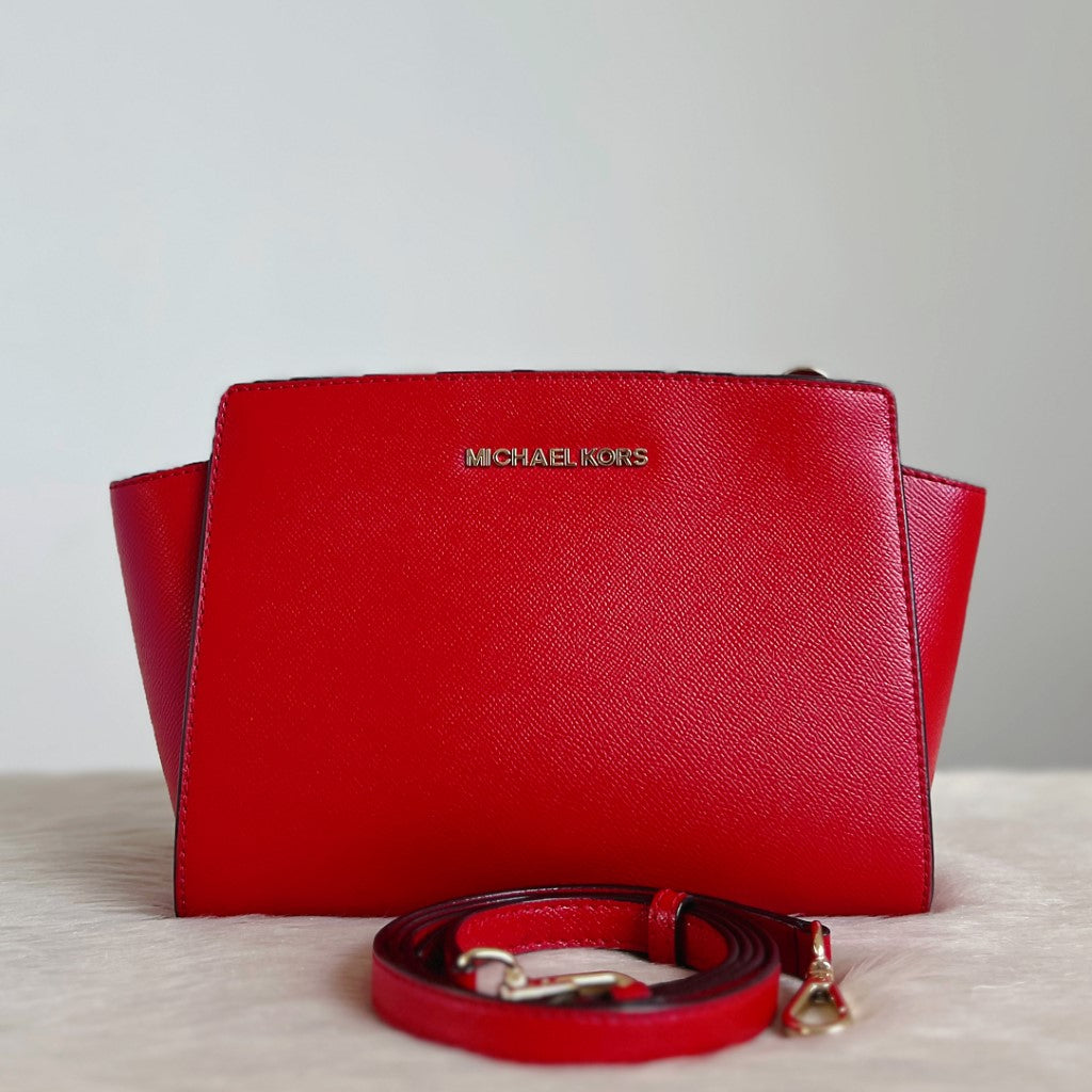 Michael Kors Red Leather Selma Crossbody Shoulder Bag Like New