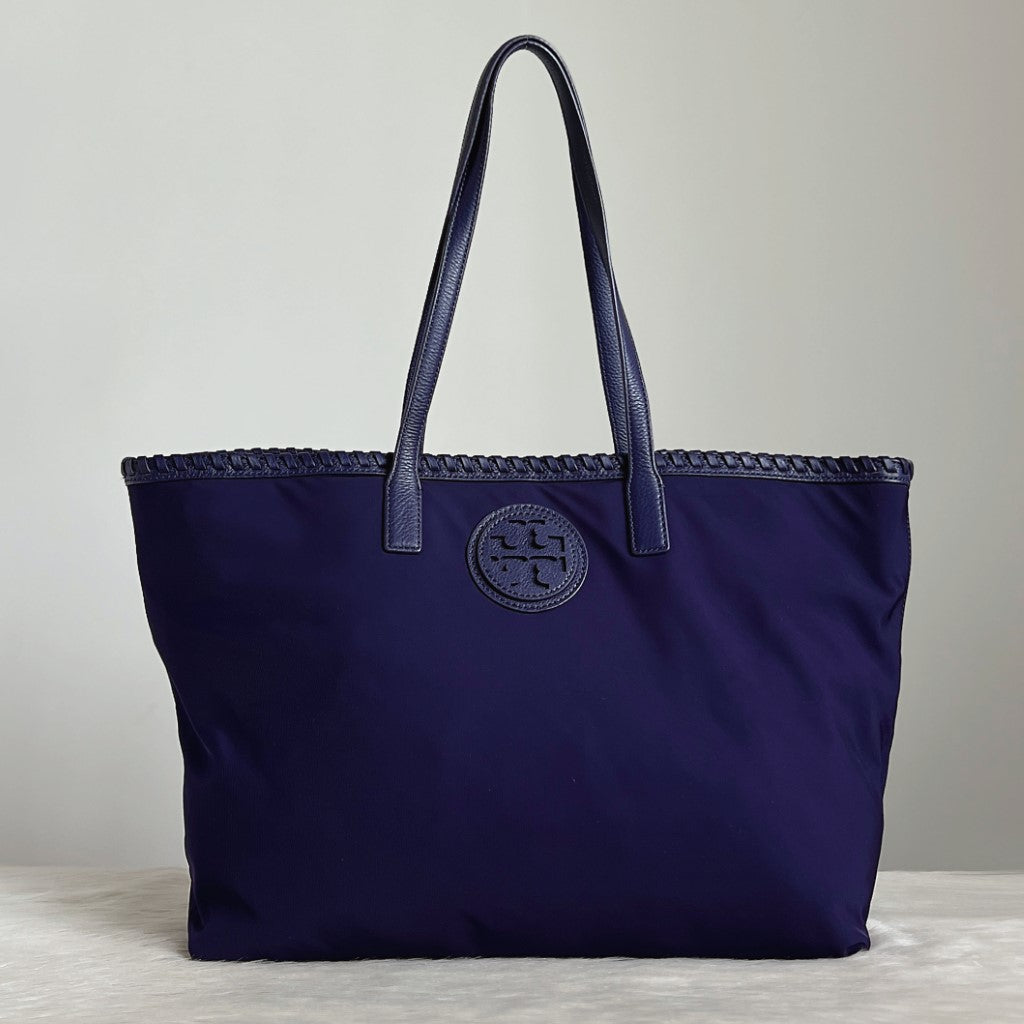 Tory Burch Deep Violet Leather Trim Carryall Shoulder Bag Excellent