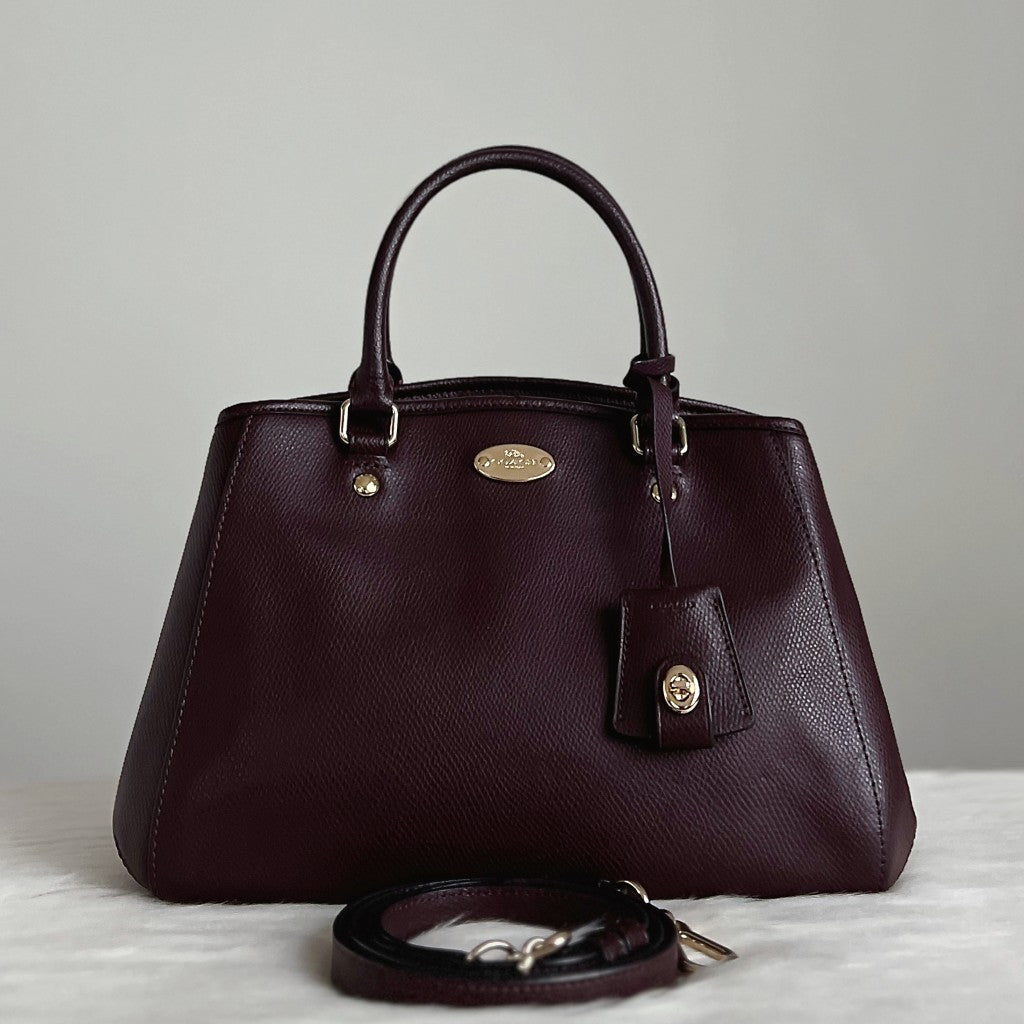 Coach Dark Purple Leather Triple Compartment 2 Way Shoulder Bag Like New
