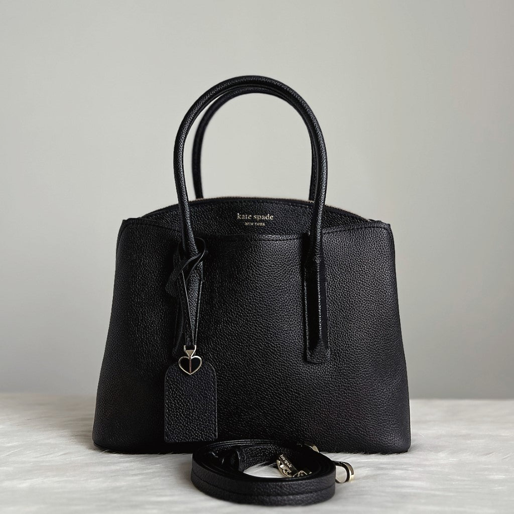 Kate Spade Black Leather Triple Compartment Charm 2 Way Shoulder Bag Like New
