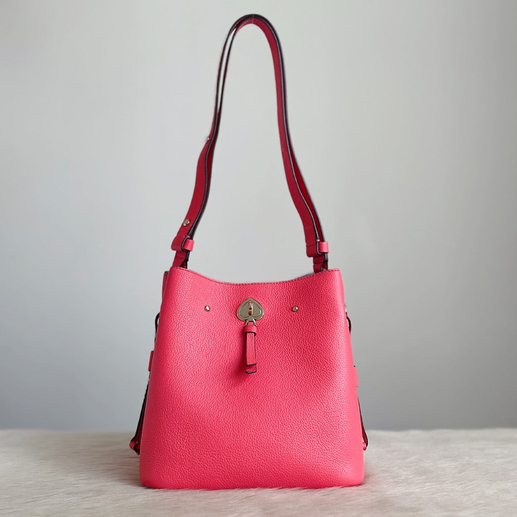 Kate Spade Pink Leather Triple Compartment Bucket Shoulder Bag