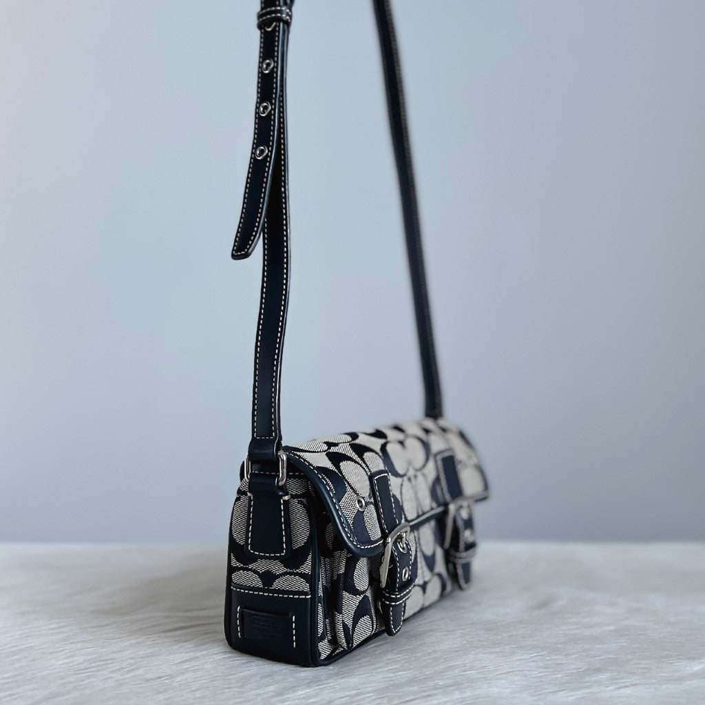 Coach Black Leather Monogram Double Buckle Crossbody Shoulder Bag Excellent
