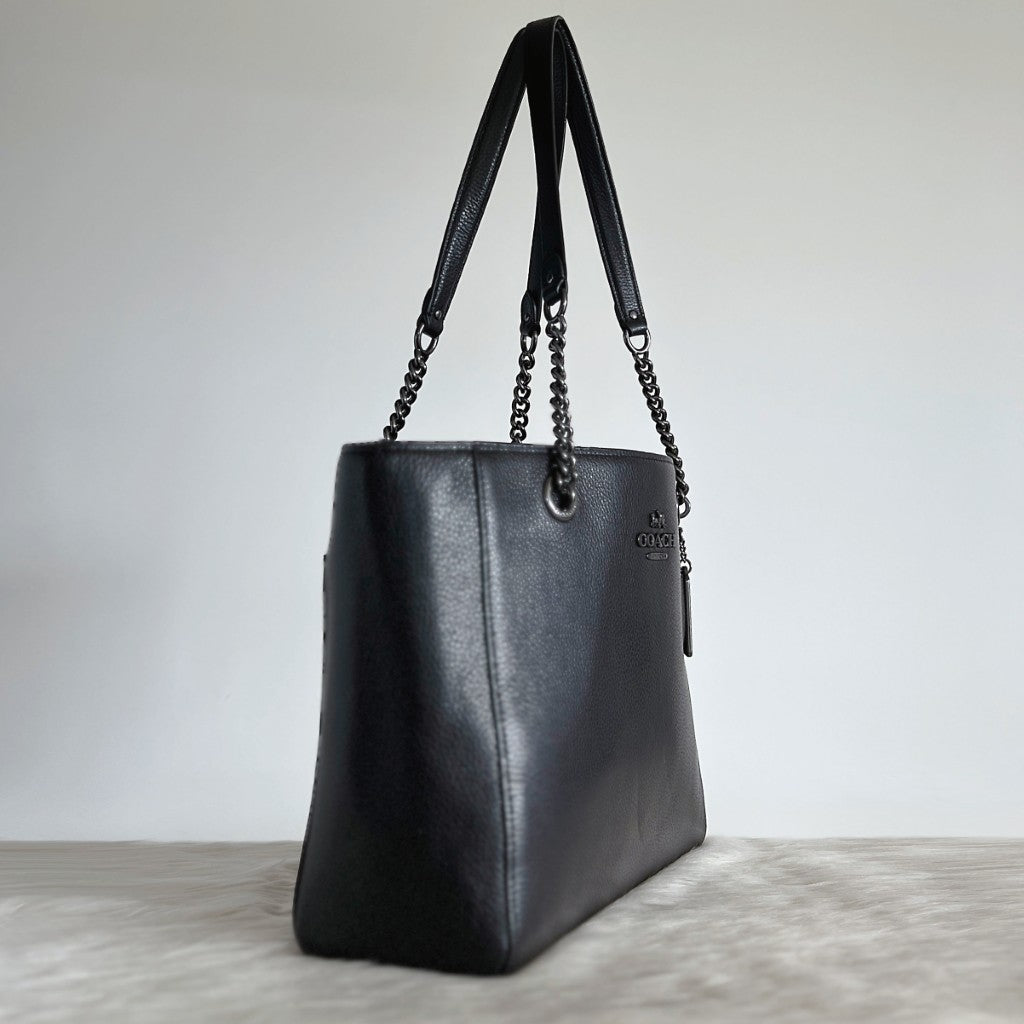 Coach Black Leather Chain Detail Carryall Career Shoulder Bag New with Tags