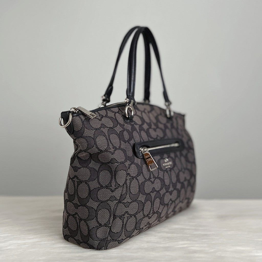 Coach Black Leather Monogram Front Logo 2 Way Shoulder Bag Like New